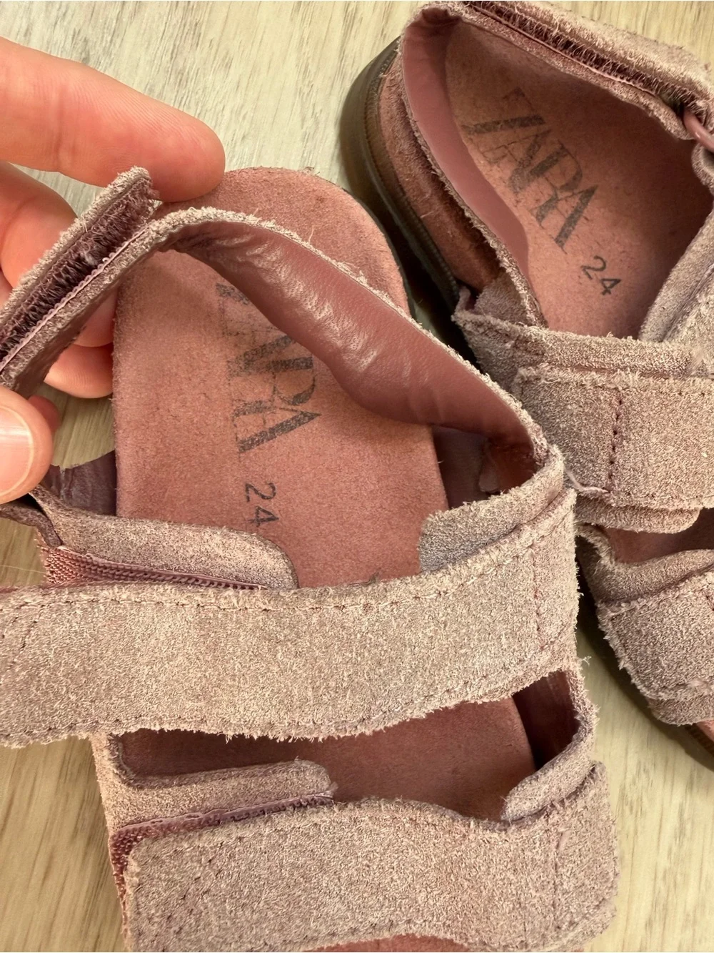 Zara Kids Dusty Pink Suede Triple-Strap Sandals